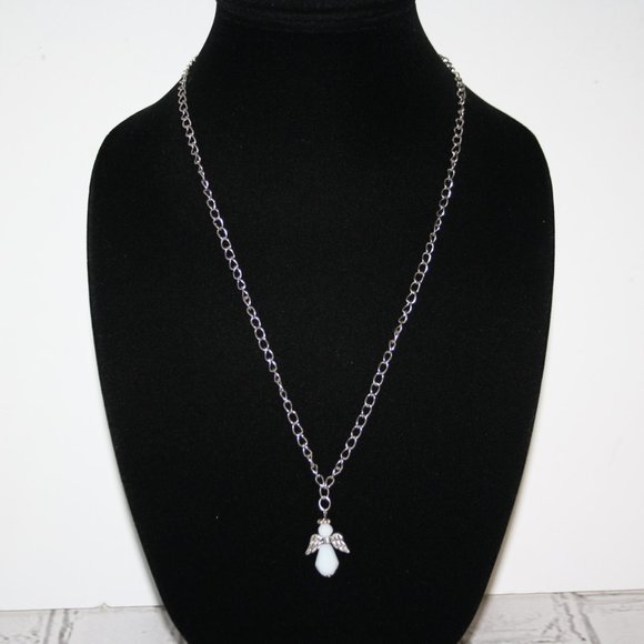Beautiful silver and white bead angel necklace 24" - Picture 4 of 4